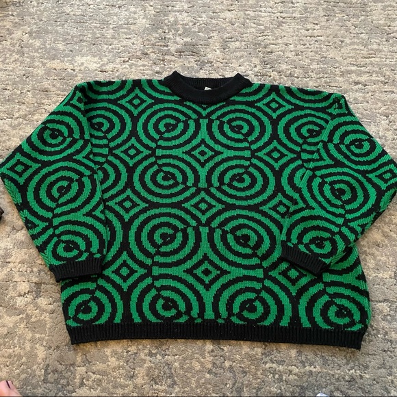Jamie Scott Vintage Green Circle Patterned Sweater Size Large - Picture 1 of 4